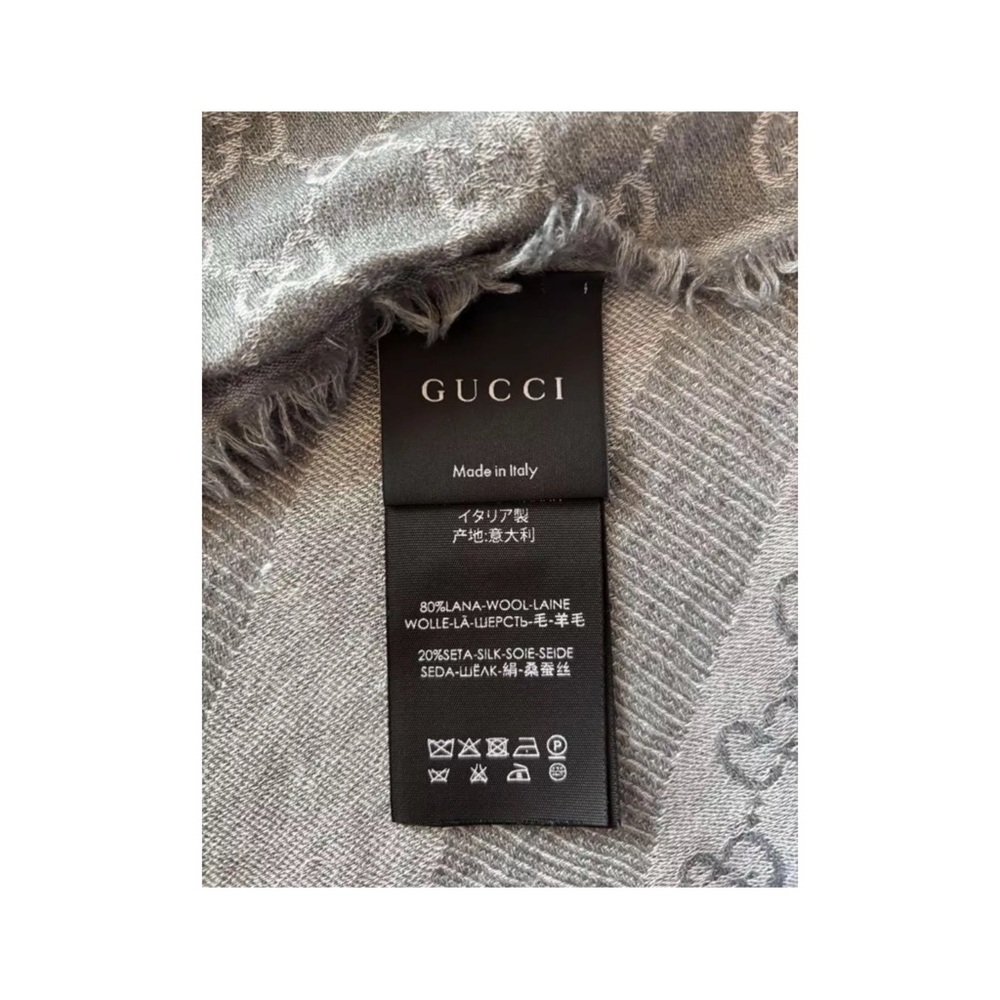 gray Gucci scarf wool silk scarf | gray & white gg jacquard wool silk scarf - Picture 4 of 8